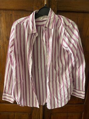 XiRENA Lavender and White Vertical Stripe Button-Down Shirt